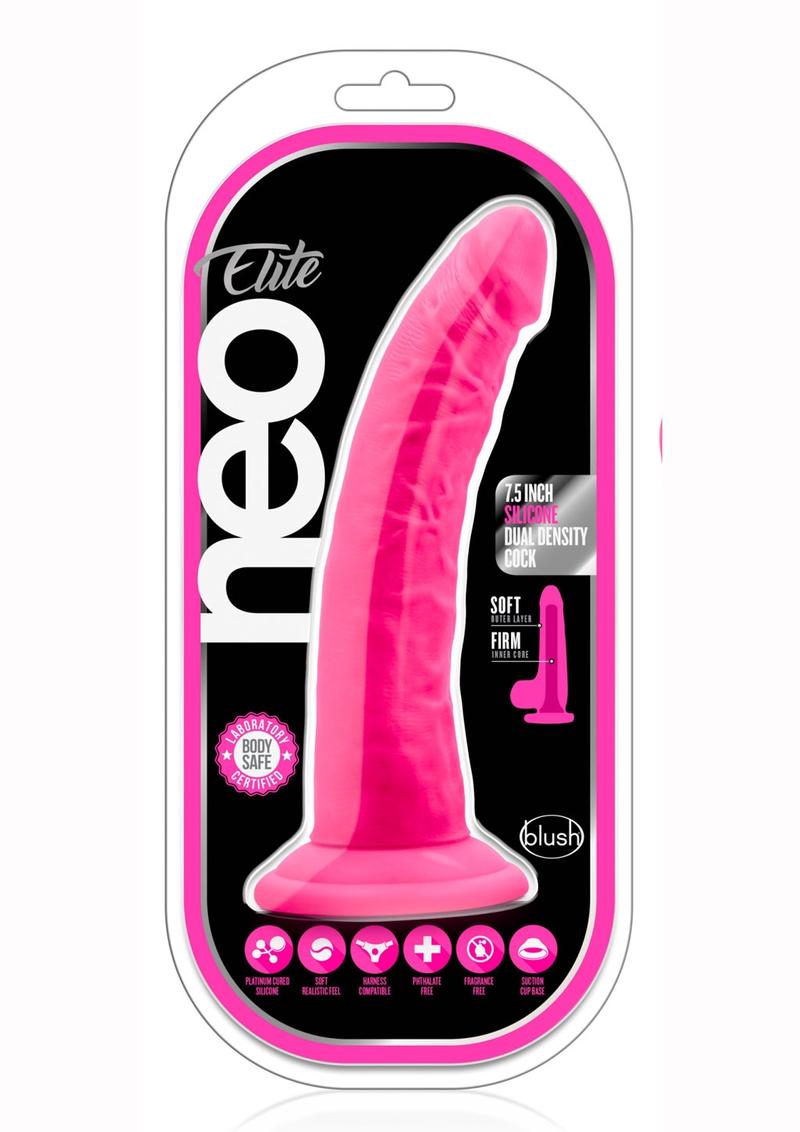 Neo Elite Dual Density Cock With Suction Cup Silicone Neon Pink 7.5 inch