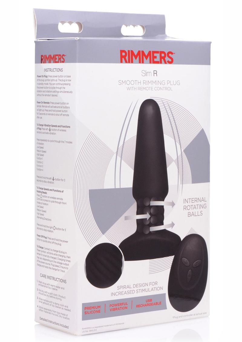 Rimmers Slim R Silicone Smooth Rimming Plug With Wireless Remote Control USB Rechargeable Waterproof Black 5.5 Inches
