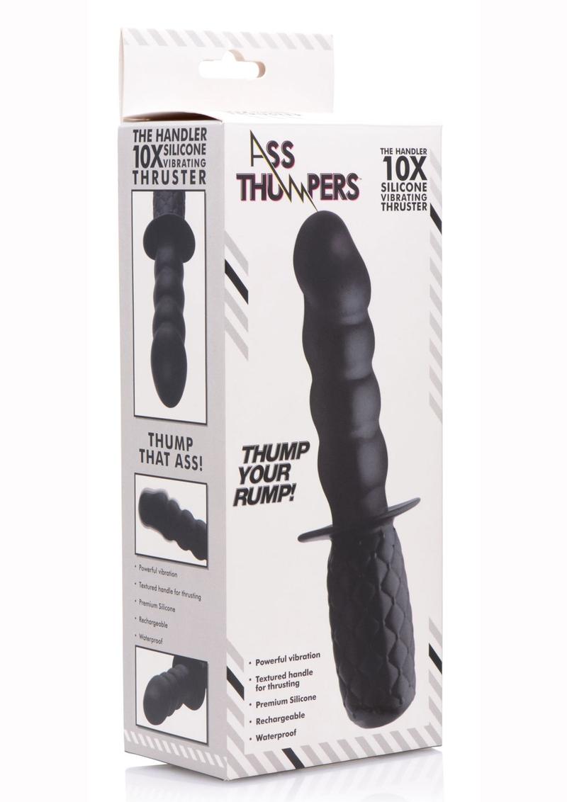 Ass Thump The Handler 10x Silicone Vibrating Thruster USB Rechargeable  Waterproof Black 7.5 Inches