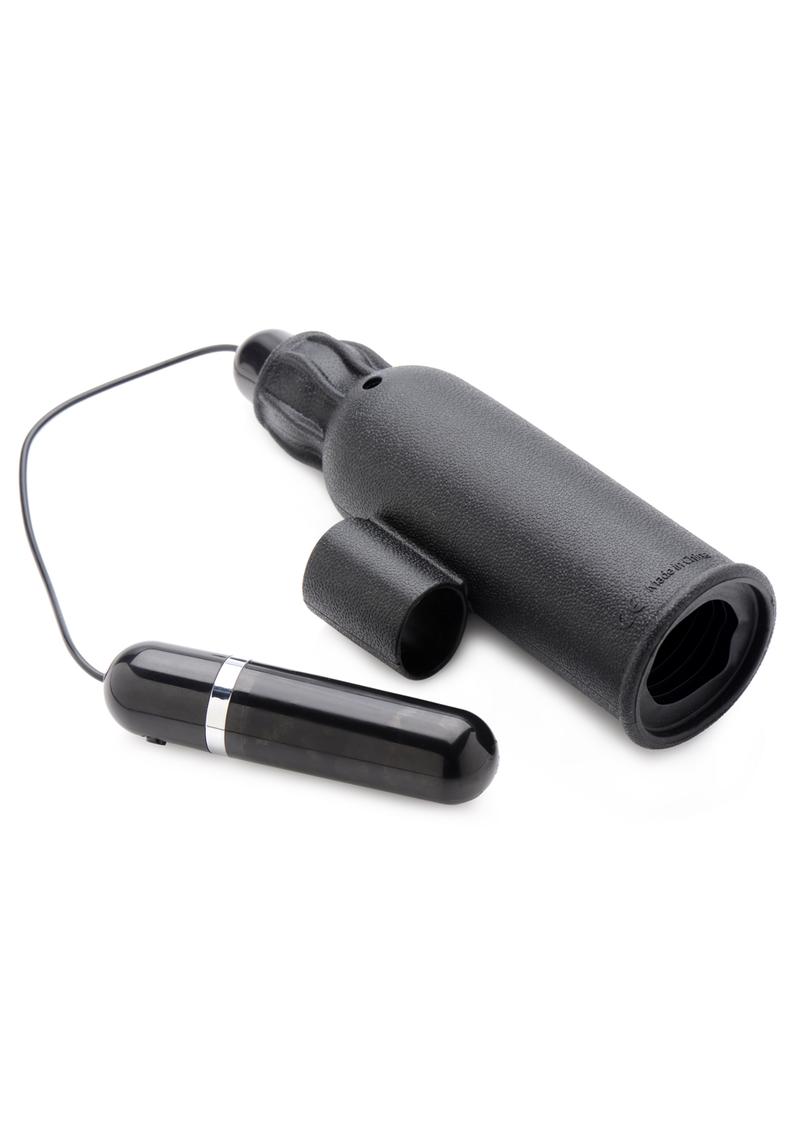 Trinity Vibes Lightning Stroke Silicone Stroker With Vibrating Bullet Black 8 Inches