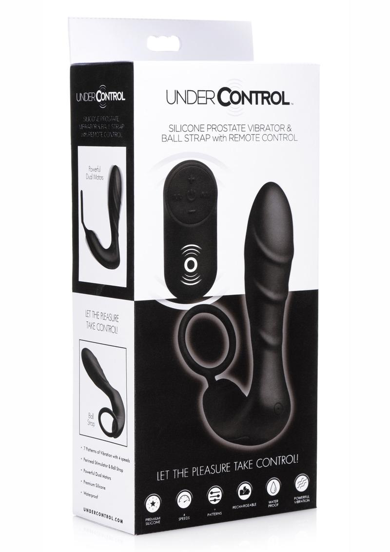 Under Control Silicone Prostate Vibrator and Strap With Wireless Remote Control Waterproof Black 5.65 Inch