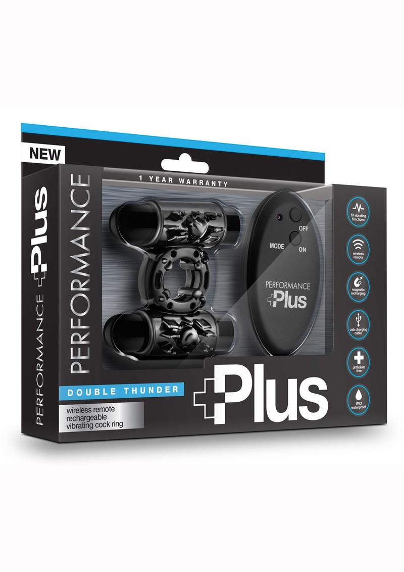 Performance Plus Double Thunder Cock Ring Multi Function Remote Control Black