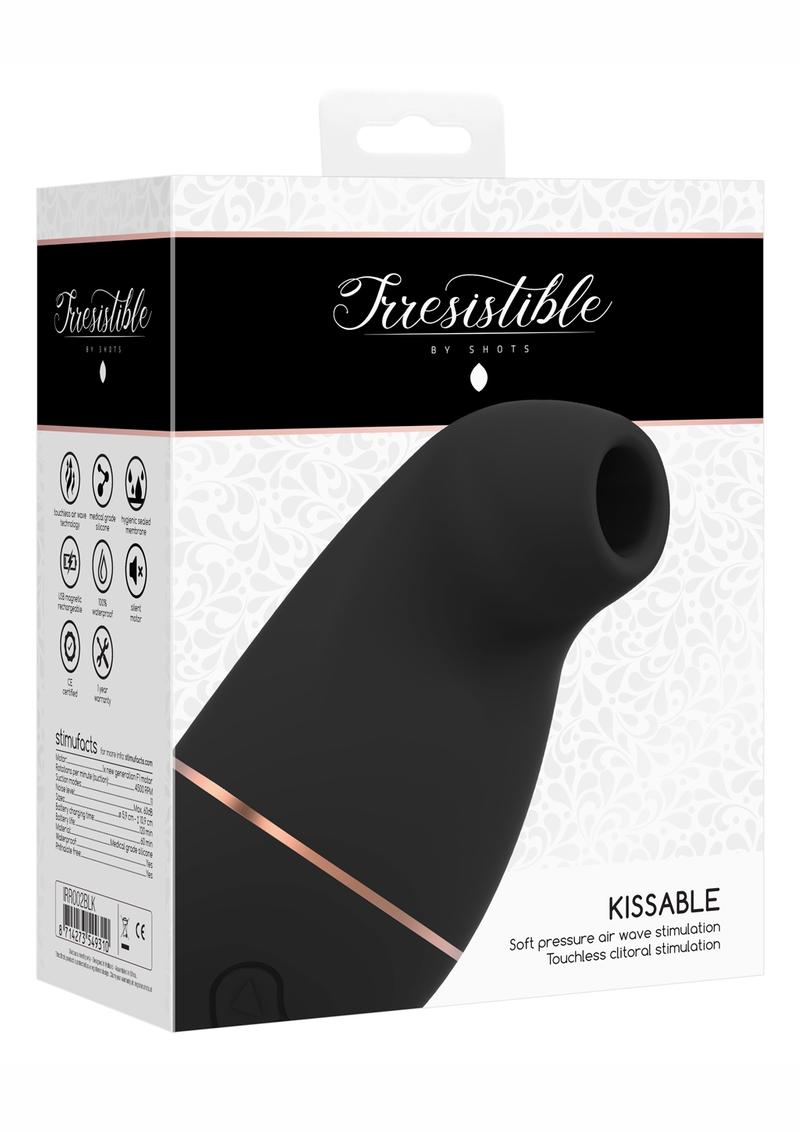 Irresistible Kissable Soft Pressure Air Wave Touchless Clitoral Stimulation Silicone USB Magnetic Charge Stimulator Waterproof Black