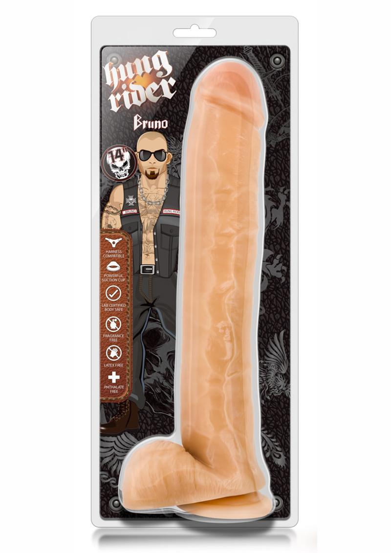 Hung Rider Bruno Dildo Harness Compatible Suction Cup Beige 14 Inch