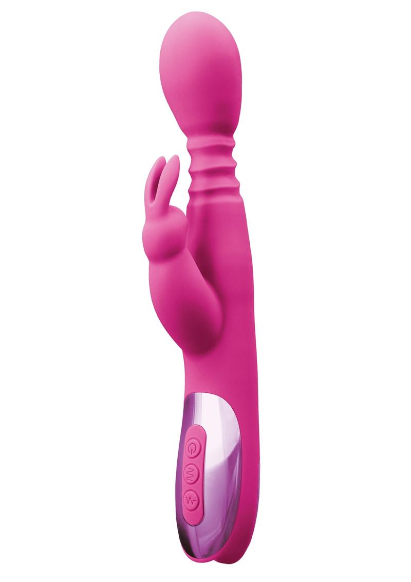 INYA Revolve Silicone Rechargeable Thrusting Rotating Heating Vibrator With Clitoral Stimulation - Pink