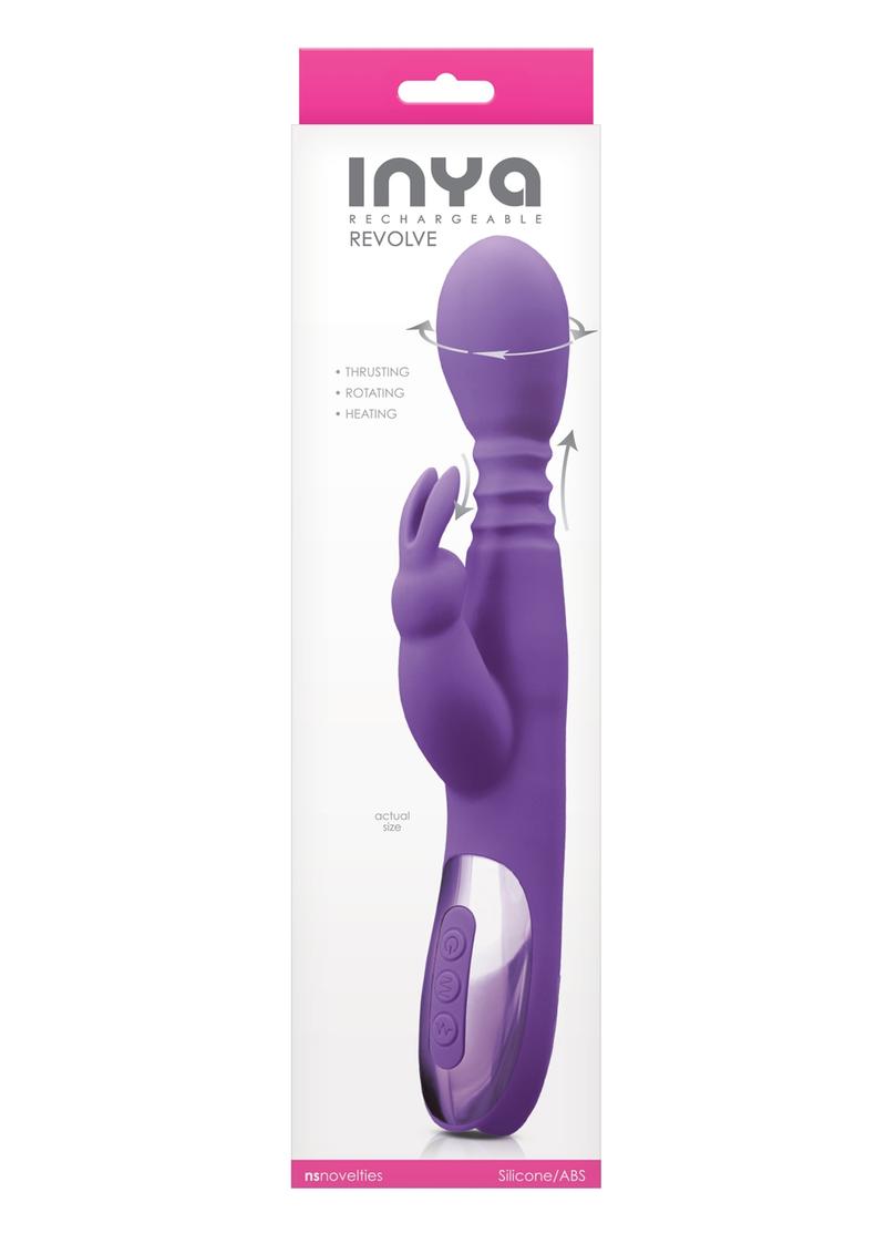 INYA Revolve Silicone Rechargeable Thrusting Rotating Heating Vibrator With Clitoral Stimulation - Purple