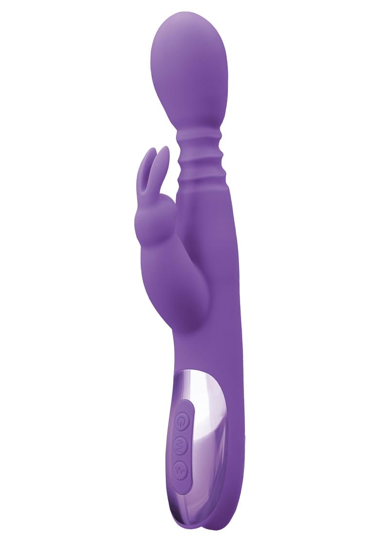 INYA Revolve Silicone Rechargeable Thrusting Rotating Heating Vibrator With Clitoral Stimulation - Purple