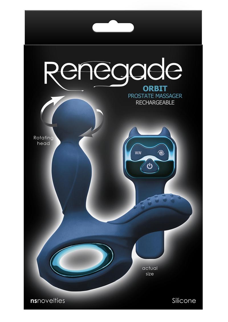 Renegade Orbit Silicone Rechargeable Vibrating Rotating Heated Prostate Stimulator - Blue
