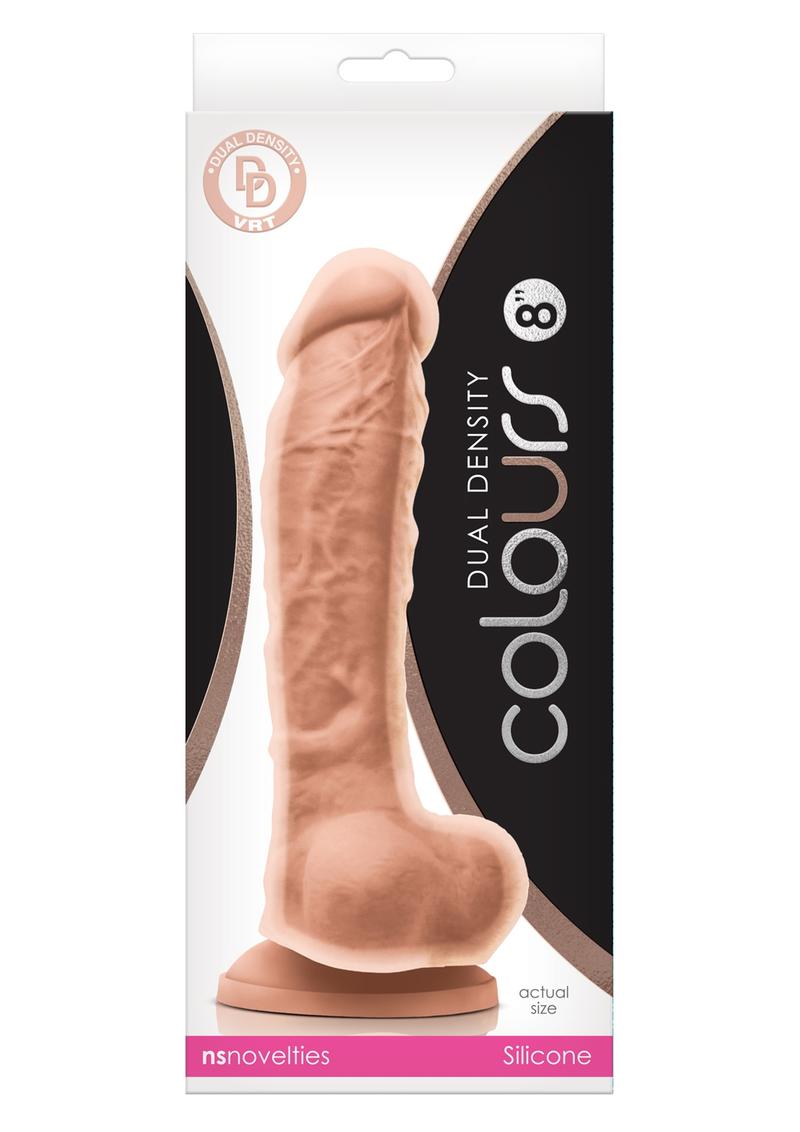 Colours Dual Density 8in Silicone Suction Cup Dildo With Balls - Vanilla