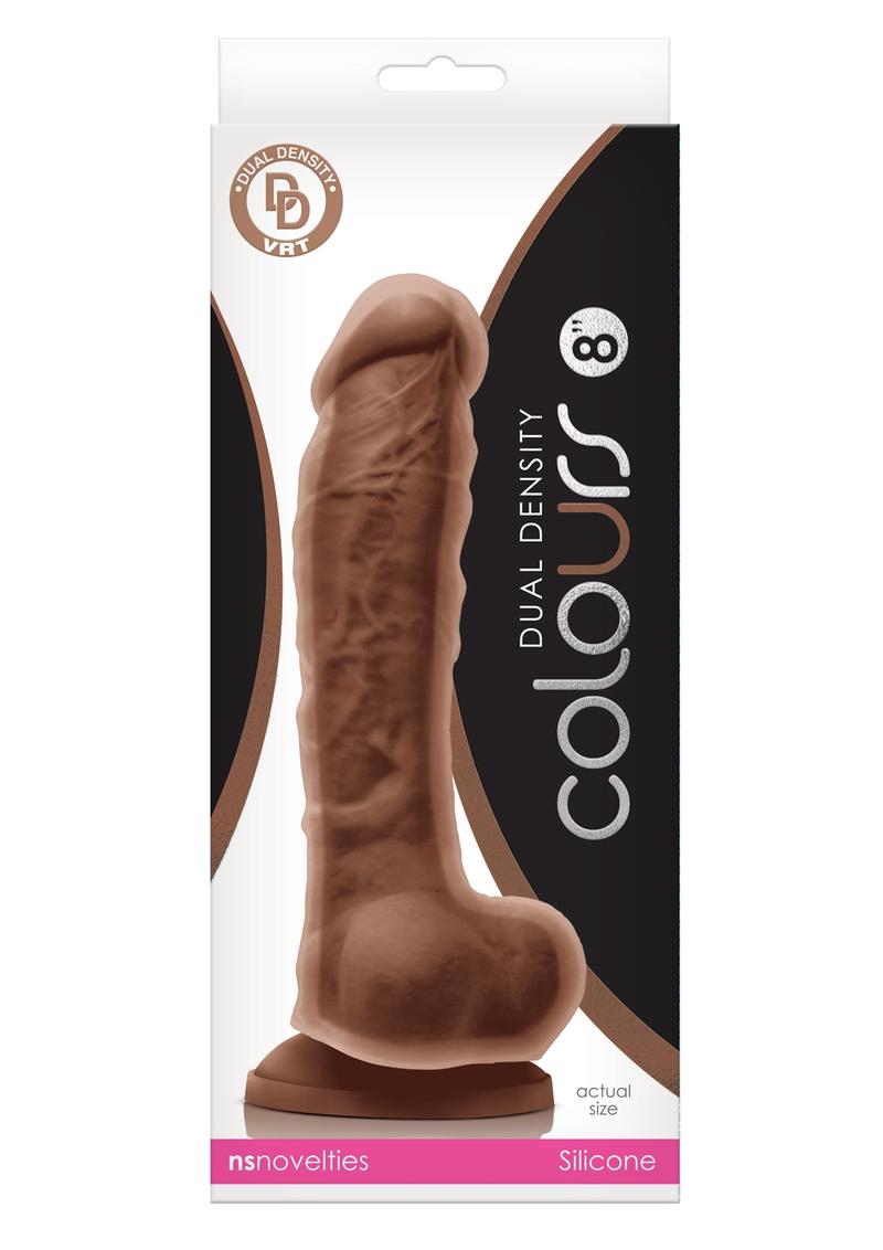 Colours Dual Density 8in Silicone Suction Cup Dildo With Balls - Caramel
