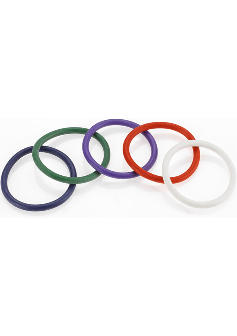 Rubber Cock Ring 5 Per Set 2 Inch Rainbow