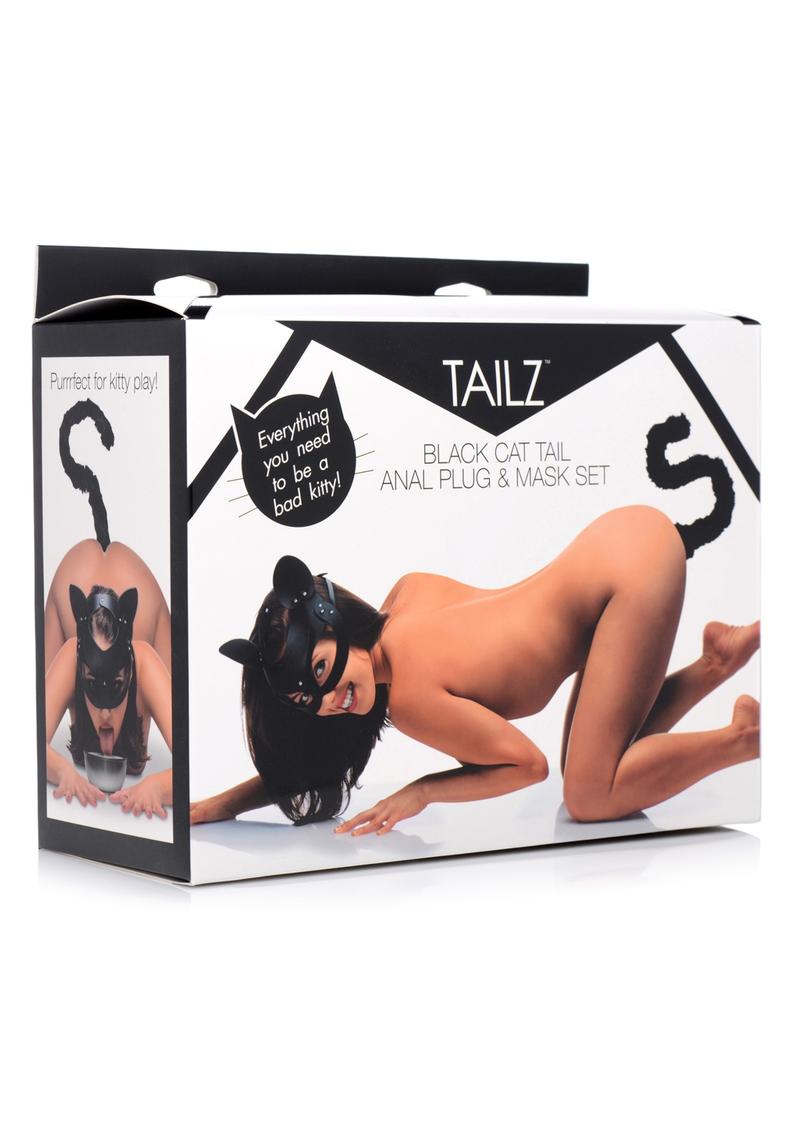 Tailz Black Cat Tail Anal Plug and Mask Set