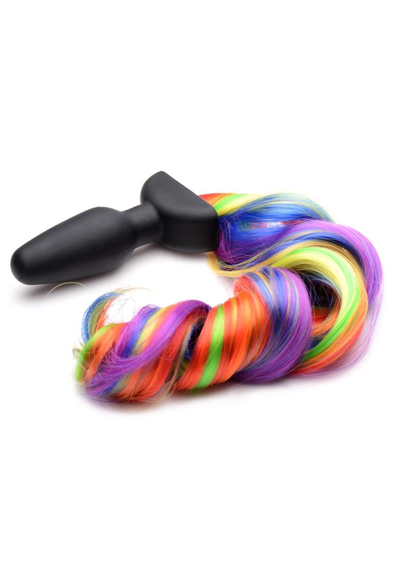 Tailz Vibrating Rainbow Pony Tail Anal Plug Silicone Rechargeable Remote Control