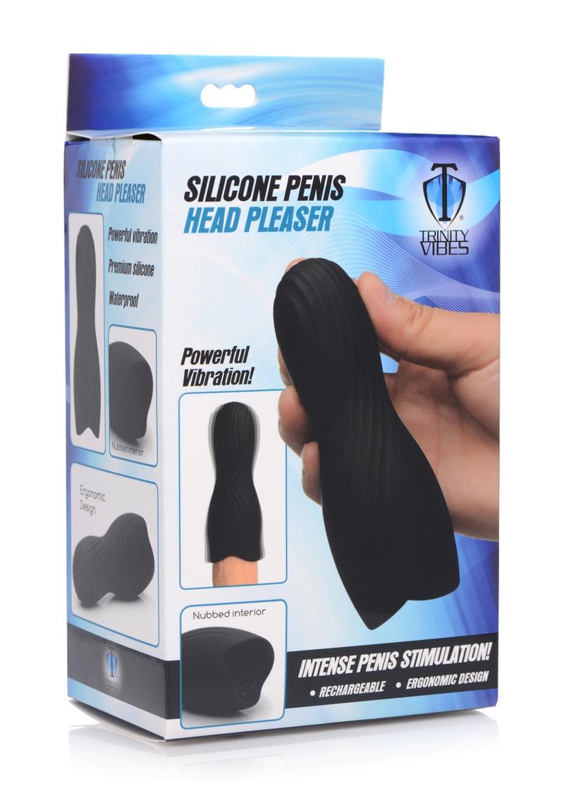 Trinity Vibes Silicone Penis Head Pleaser USB Rechargeable Waterproof Black 5.5 Inches