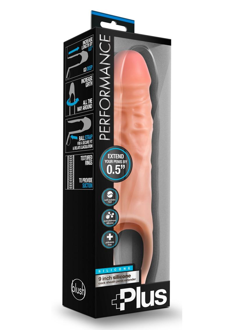 Perform Plus Cock Sheath Penis  Extender Silicone Flesh 9 Inch