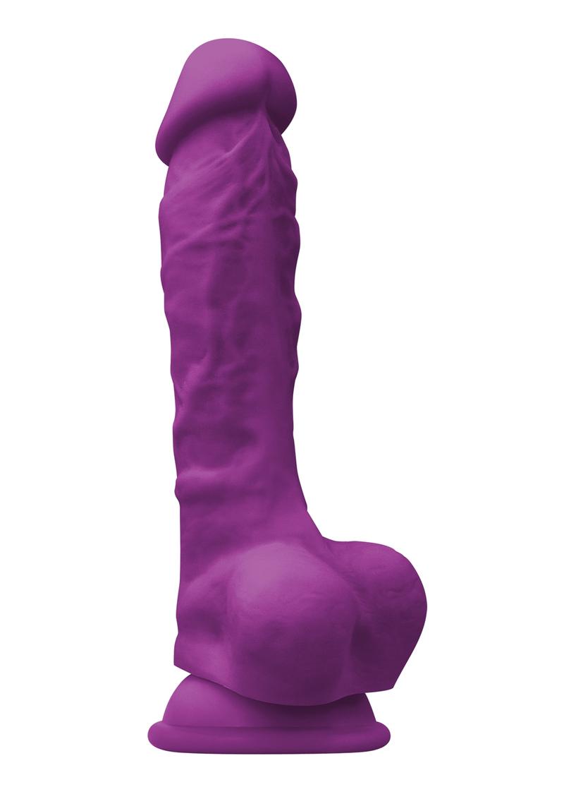 Colours Pleasures 7in Silicone Suction Cup Dildo With Balls - Purple