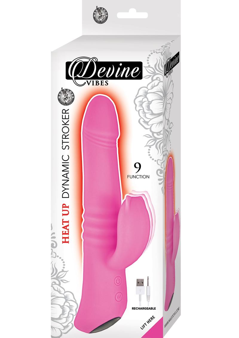 Devine Vibes Heat Up Dynamic Stroker USB Rechargeable Silicone Thrusting Vibe Waterproof Pink 9 Inches