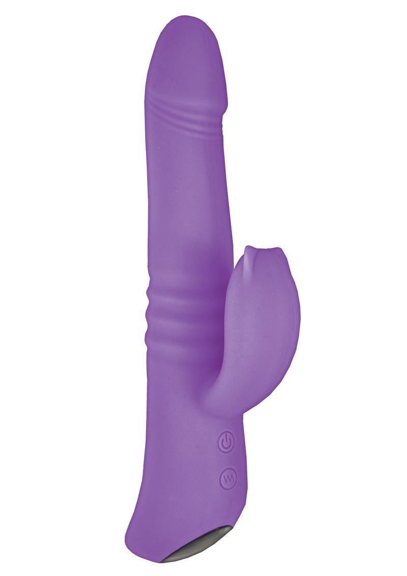 Devine Vibes Heat Up Dynamic Stroker USB Rechargeable Silicone Thrusting Vibe Waterproof Purple 9 Inches