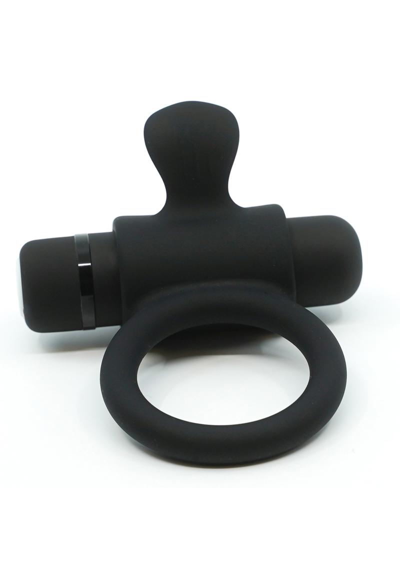 Silicone Bullet Ring With Clit USB Stimulator Rechargeable Multi Speed Black