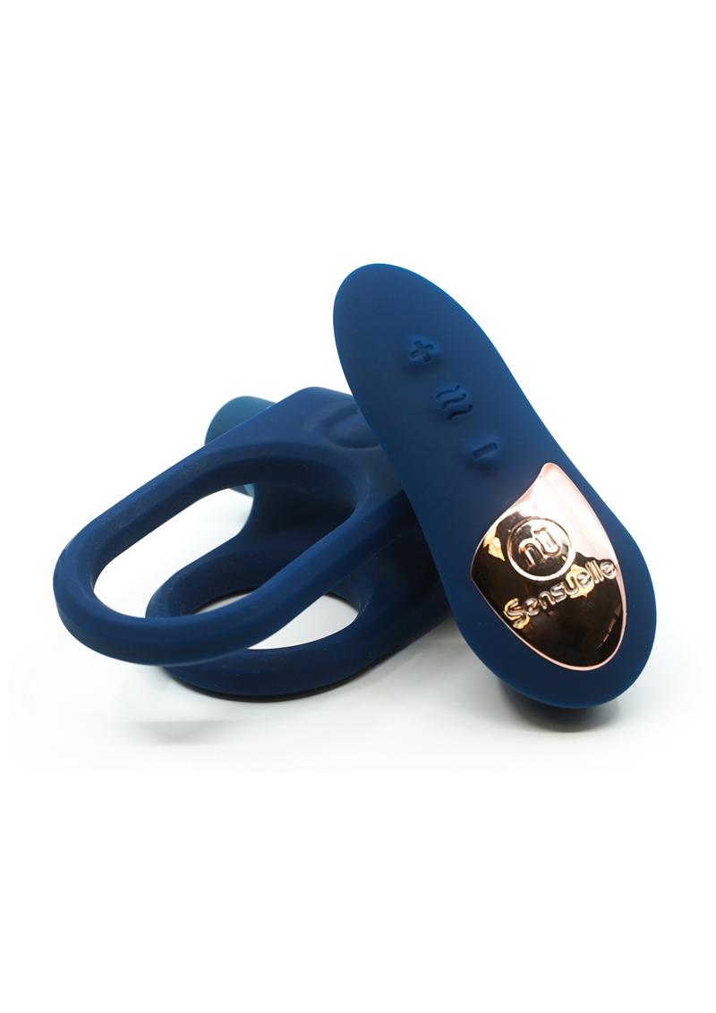 Nu Sensuelle Silicone Bullet Ring XLR8 Rechargeable Vibrating Cock Ring with Remote Control - Blue
