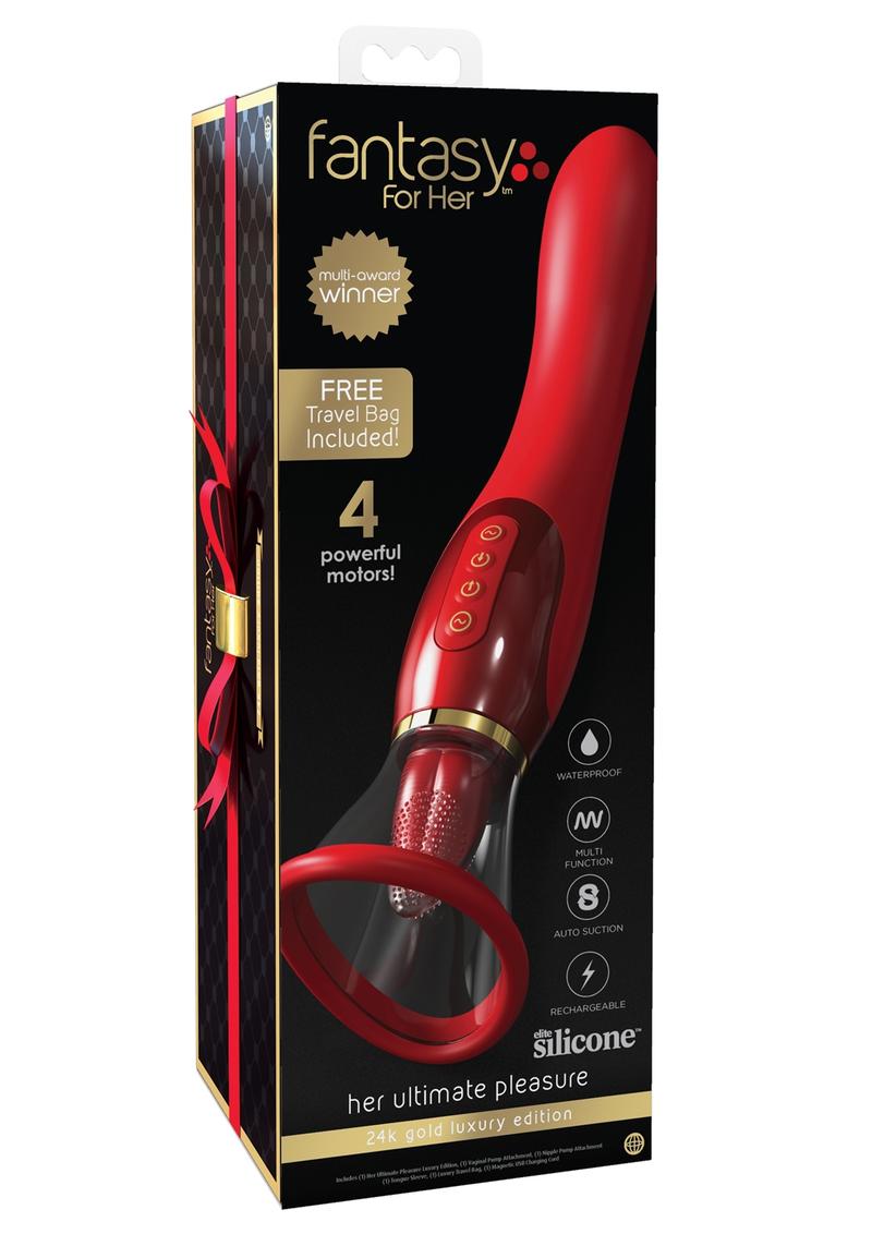 Fantasy For Her Her Ultimate Pleasure 24K Gold Luxury Edition Silicone Vibrating Multi Speed USB Rechargeable Clit Stimulator Waterproof Red