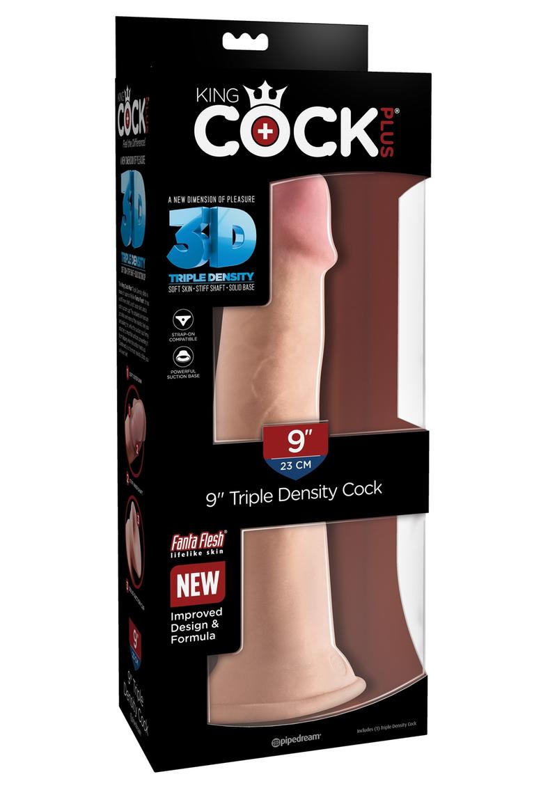 King Cock Plus 9 Inch Triple Density Cock Harness Compatible Suction Cup Base Flesh
