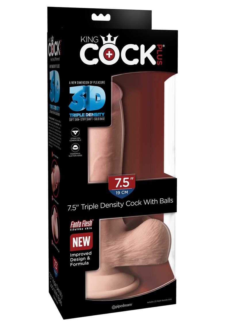 King Cock Plus 7.5 Inch Triple Density Cock With Balls Strap On Compatible Non Vibrating Suction Cup Base Flesh