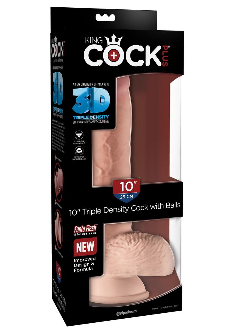 King Cock Plus 10 Inch Triple Density Cock With Balls Strap On Compatible Non Vibrating Suction Cup Base Flesh