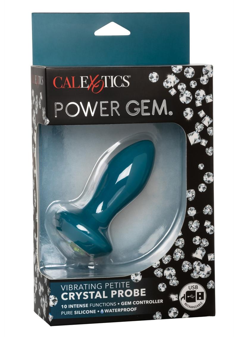Power Gem Vibrating Petite Crystal Probe Silicone Anal Plug Waterproof USB Rechargeable Blue