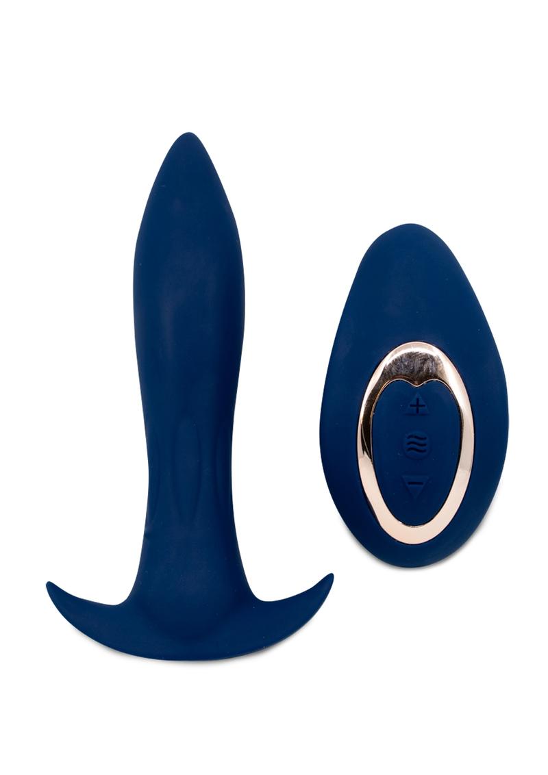 Power Plug Remote Control Anal Plug Rechargeable Waterproof Vibrating Navy Blue