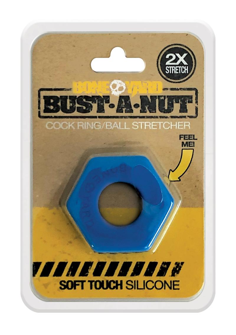 Bone Yard Bust A Nut Silicone Cock Ring Ball Stretcher Blue
