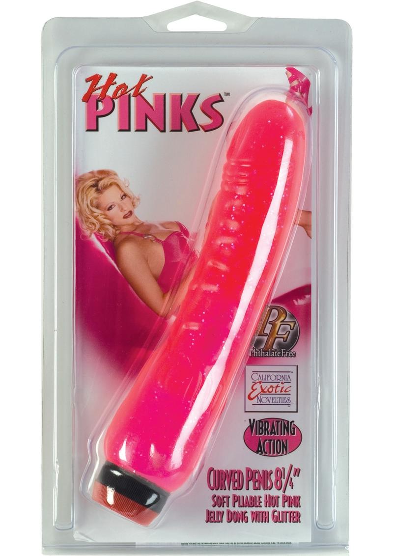 Hot Pinks Curved Penis Jelly Realistic Vibrator Glitter Pink 8 Inch
