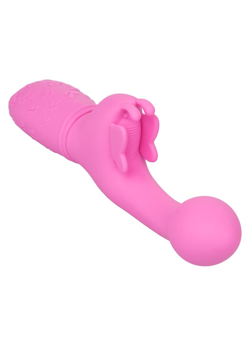 Rechargeable Butterfly Kiss USB Rechargeable Silicone Vibrator With Clitoral Stimulator Waterproof Pink 7.5 Inches