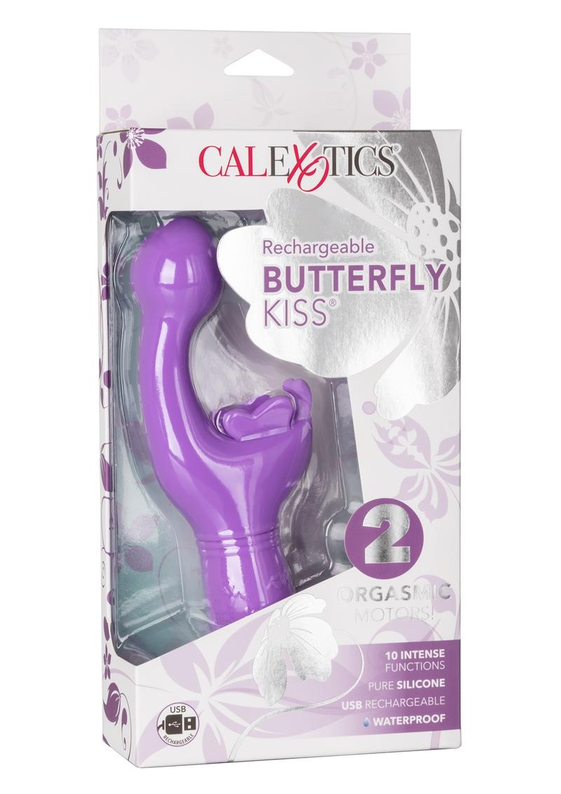 Rechargeable Butterfly Kiss USB Rechargeable Silicone Vibrator With Clitoral Stimulator Waterproof Purple 7.5 Inches