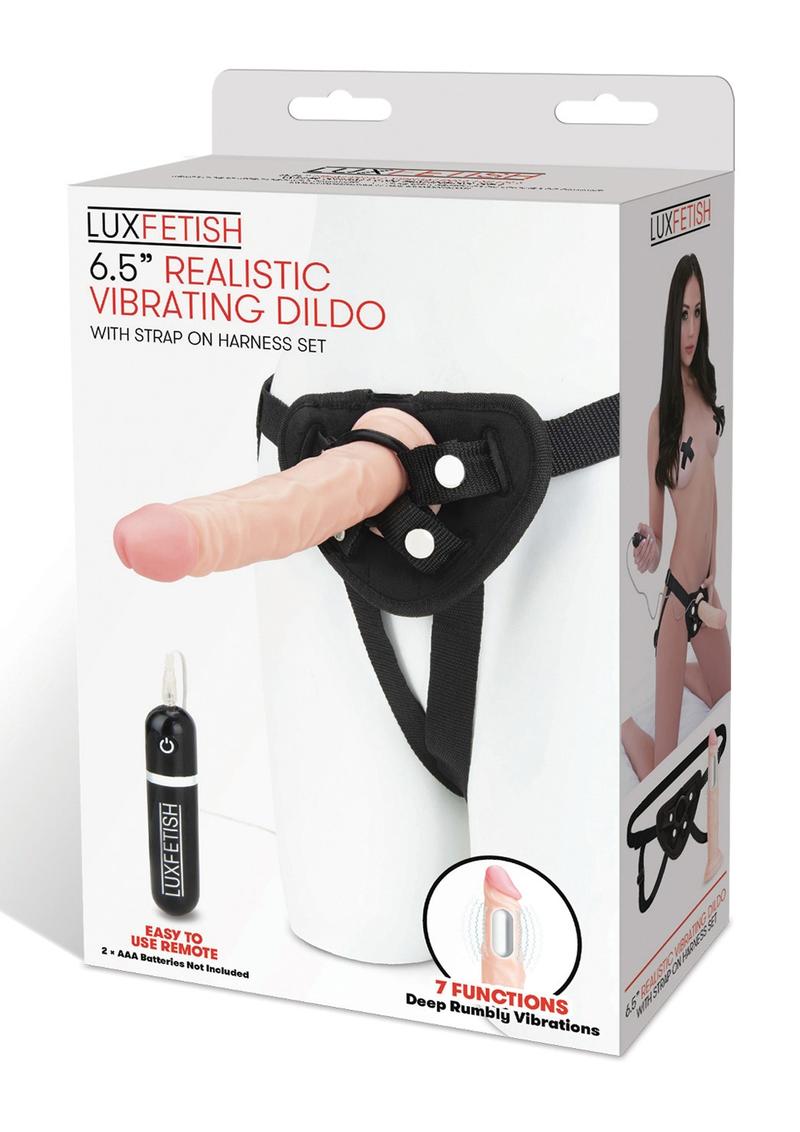 Lux Fetish Realistic Vibe Dildo With Harness Remote Control 6.5 Inches Flesh