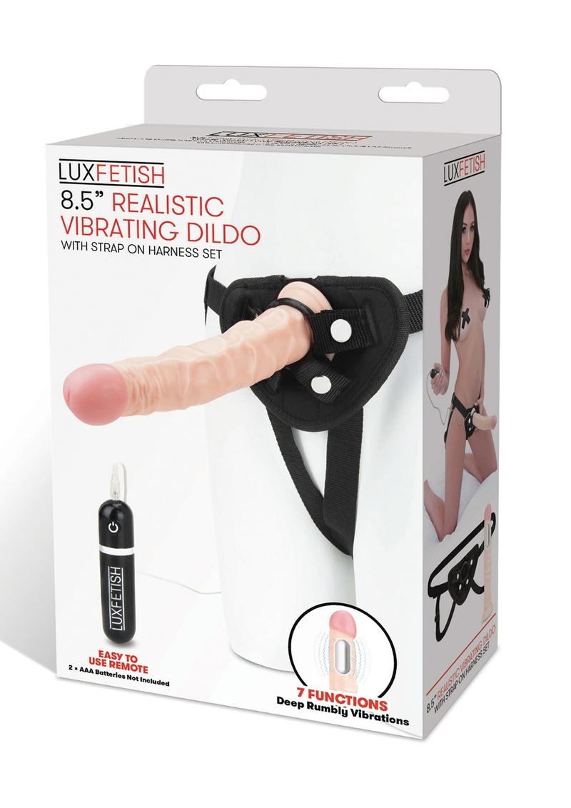 Lux Fetish Realistic Vibe Dildo With Harness Remote Control 9.5 Inches Flesh