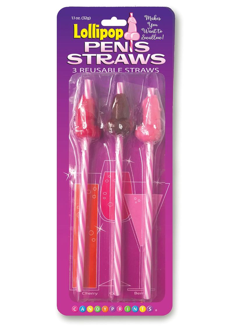 Candy Prints Lollipop Penis Straws 3 Flavors Per Pack