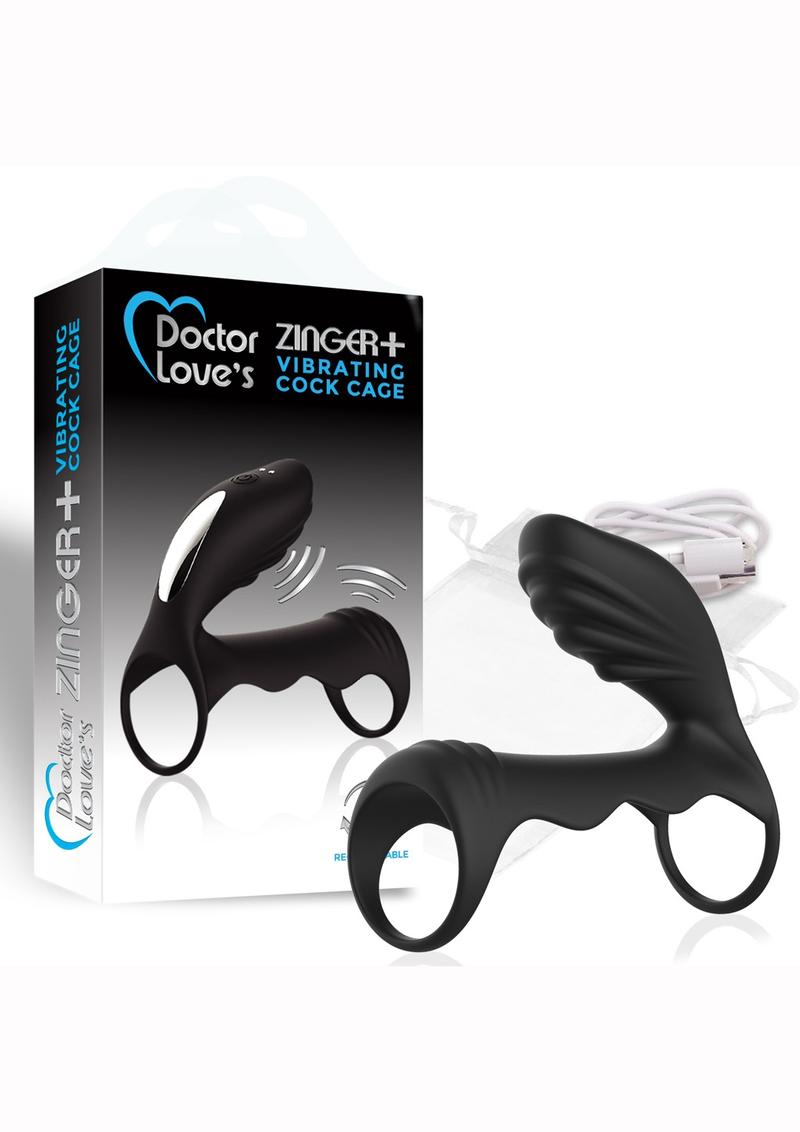 Doctor Loves Zinger Plus Vibrating Cock Cage Waterproof Silicone Rechargeable Black