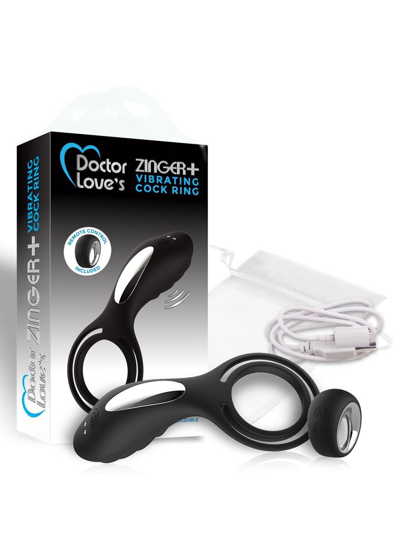 Doctor Loves Zinger Plus Vibrating Cock Ring Multi Speed Waterproof Silicone Rechargeable Black
