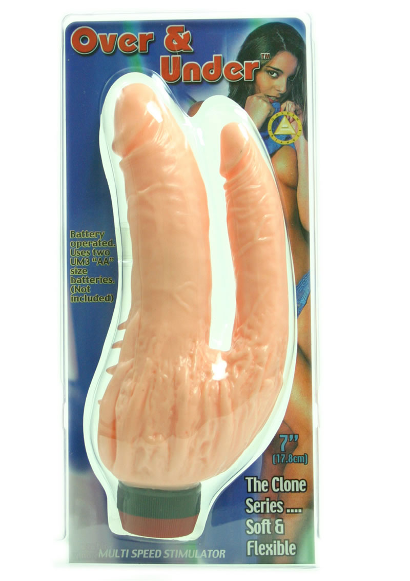Over and Under Dual Penetration Realistic Vibrator Flesh 7 Inch