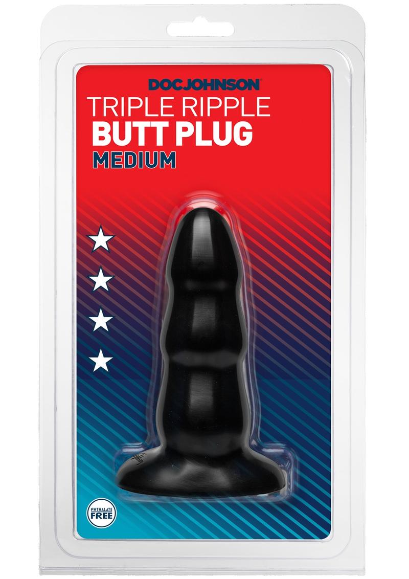 Triple Ripple Butt Plug Sil A Gel Medium Black