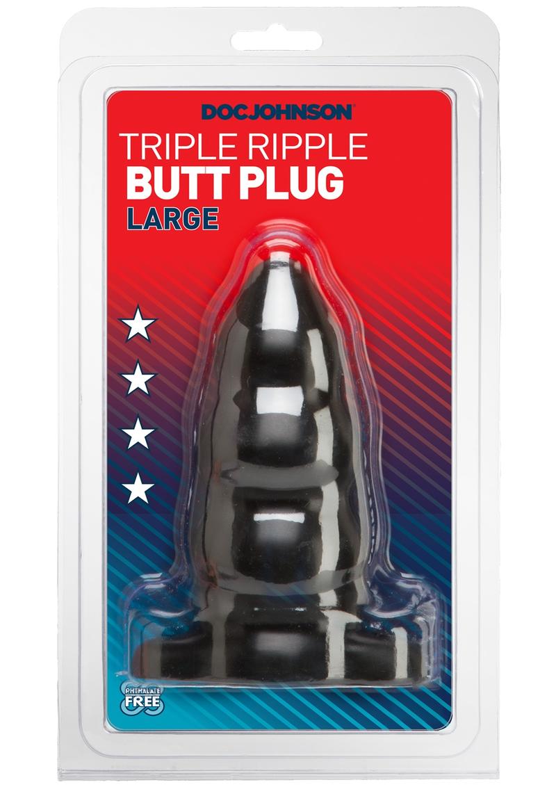 Triple Ripple Butt Plug Sil A Gel Large Black
