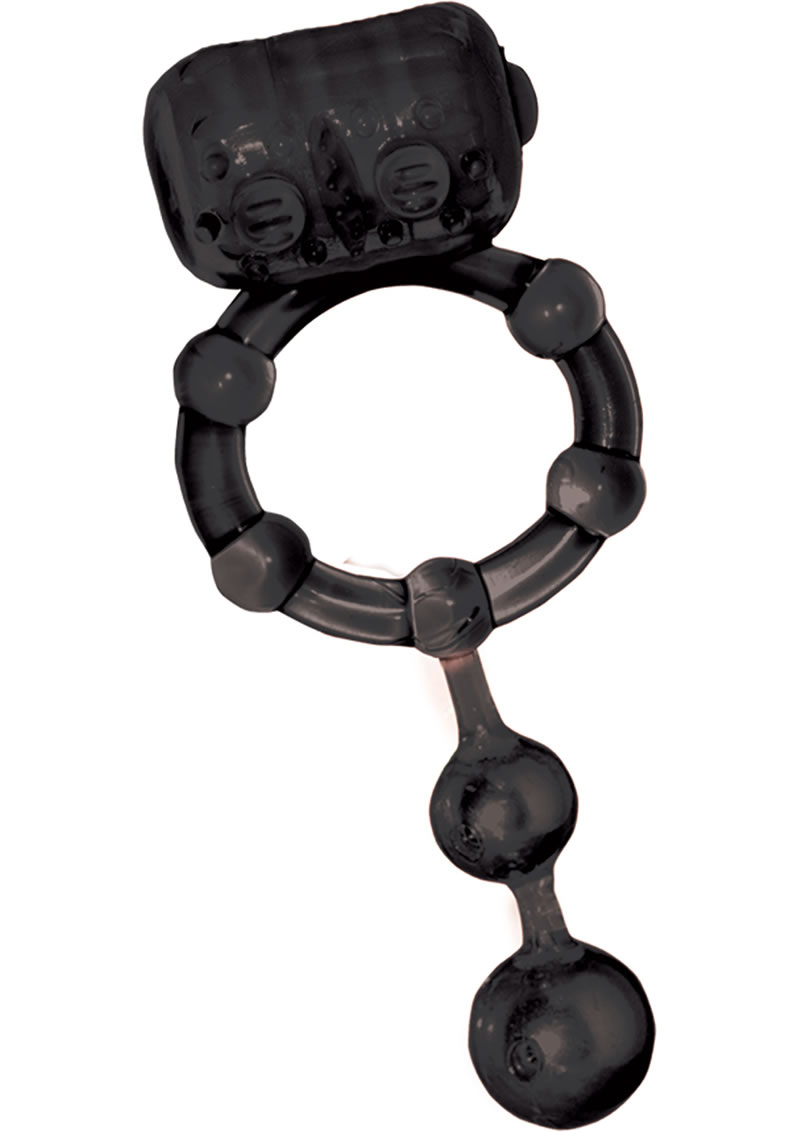 The Macho Stallions Ultra Vibrating Erection Keeper With Dangling Ball Bangers - Black
