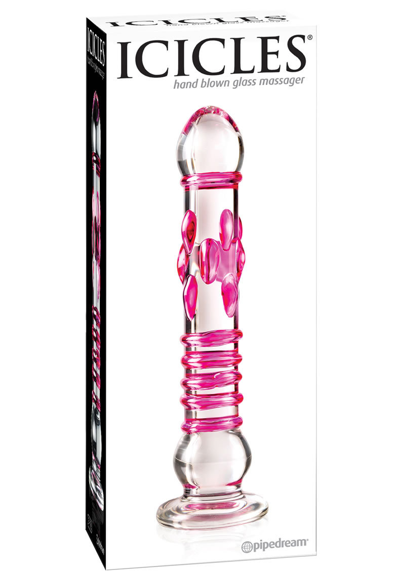 Icicles No 6 Textured Glass Dildo 8.5in - Clear And Pink