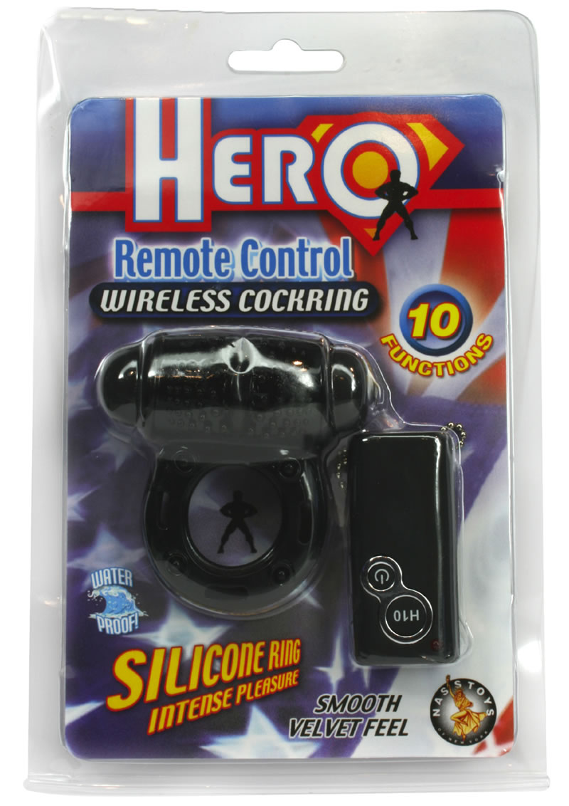 Hero Remote Control Wireless Vibrating Silicone Cock Ring - Black
