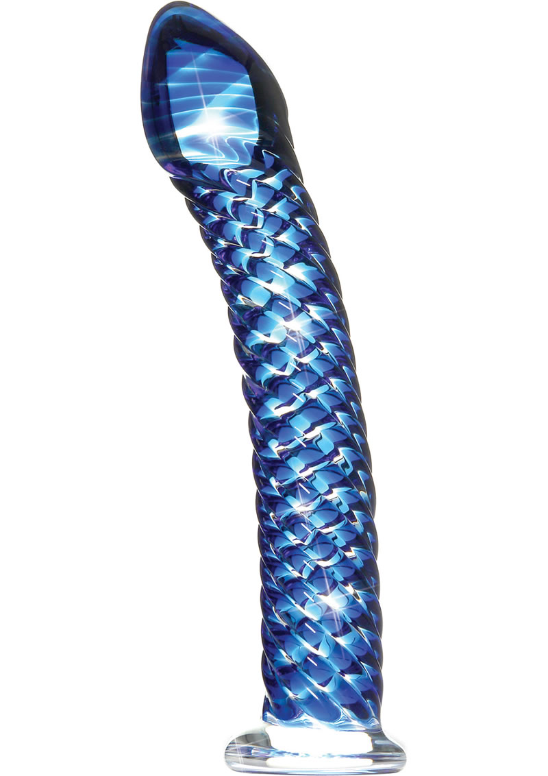Icicles No 29 Ribbed Glass G-Spot Dildo 7in - Blue