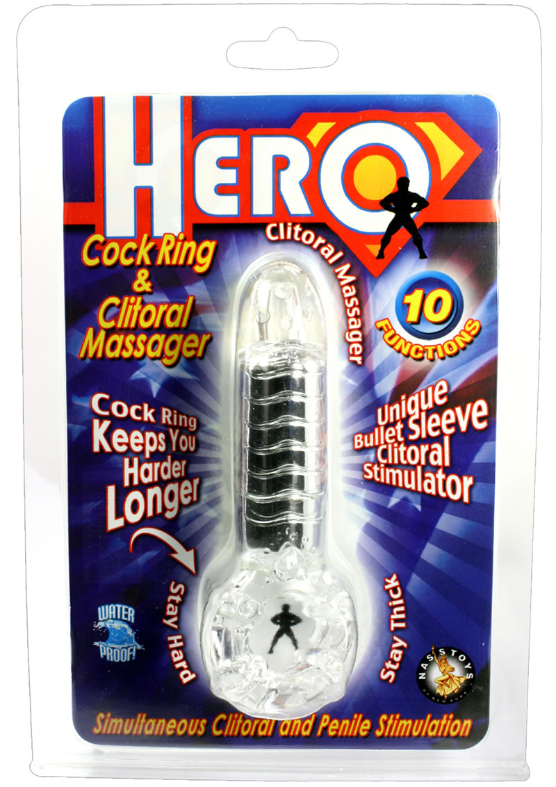 Hero Clitoral Massager Cock Ring - Clear
