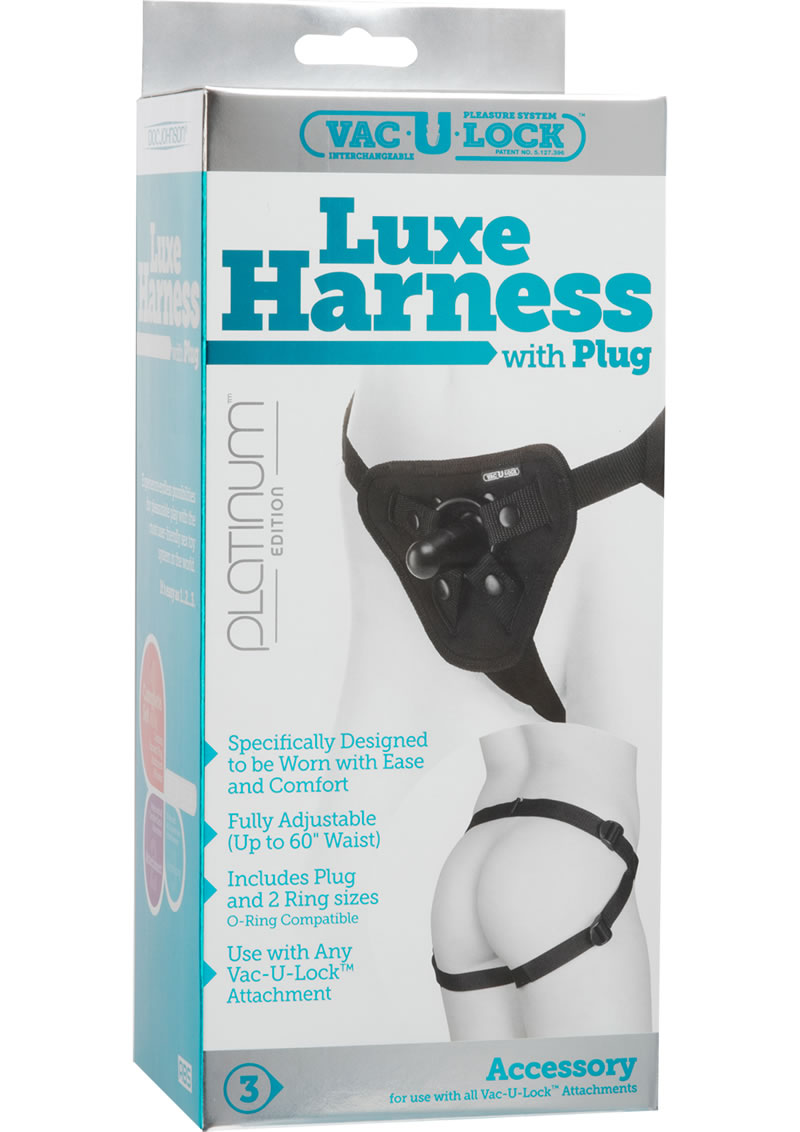 Vac-U-Lock Platinum Luxe Harness with Butt Plug - Black