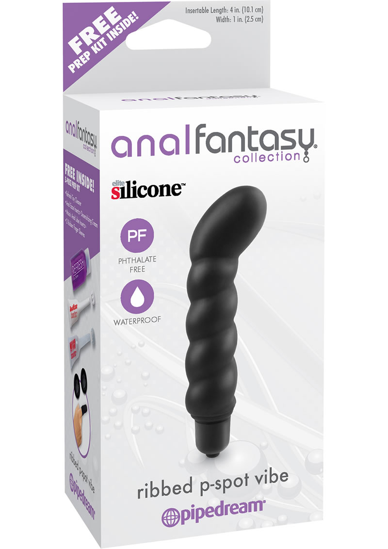 Anal Fantasy Collection Ribbed P-Spot Silicone Vibe Waterproof 4 Inch Black