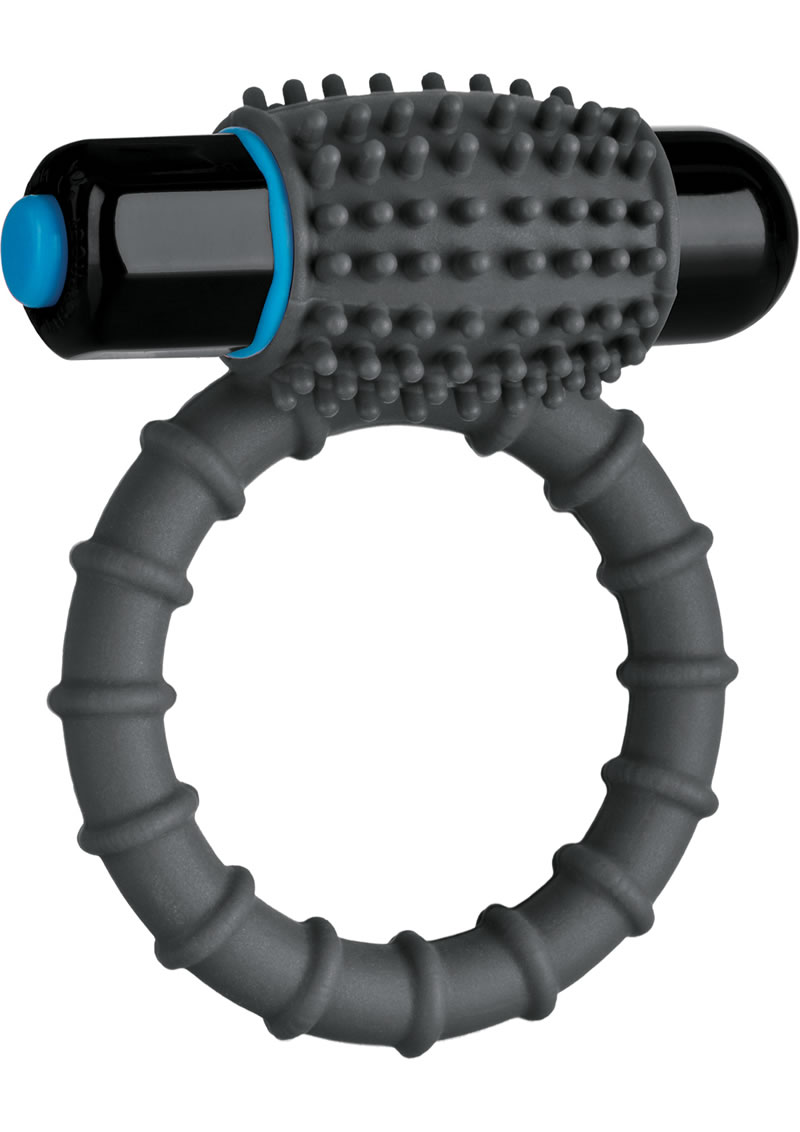OptiMALE Silicone Vibrating Cock Ring With Bullet - Slate